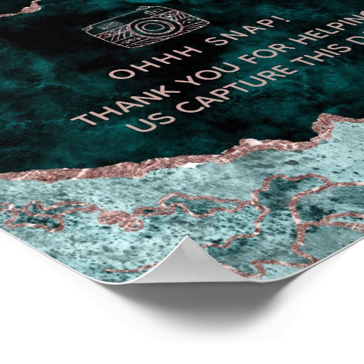 Peacock Green & Roos Gold Photo Booth Weddenschap Poster (Hoek)