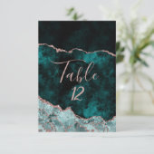 Peacock Green & Roos Gold Table Number Seating Num Kaart (Staand voorkant)