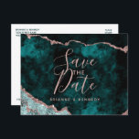 Peacock Green Rose Gold Agate Marble Save the Date Aankondigingskaart<br><div class="desc">Peacock Green & Roos Gold Foil Waterverf Marble Agate Gilded Geode Design,  met moderne en scriptlettertypen. Trendy en chique bruiloft Save the Date Briefkaarten! ~ Bekijk mijn winkel om de hele trouwsuite voor dit ontwerp te zien!</div>