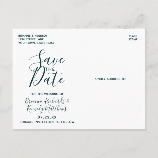 Peacock Green Rose Gold Agate Marble Save the Date Aankondigingskaart (Achterkant)