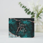 Peacock Green Rose Gold Agate Marble Save the Date Aankondigingskaart (Staand voorkant)