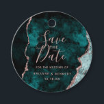 Peacock Green Rose Gold Agate Marble Save the Date Bedankjes Labels<br><div class="desc">Peacock Green & Roos Gouden Folie Waterverf Marmer Agaat Verguld Geode Design,  met Modern en Script lettertypen. Trendy en chique bruiloft Save the Date Favor Tags! ~ Controleer mijn winkel om de volledige bruidssuite voor dit ontwerp te zien!</div>