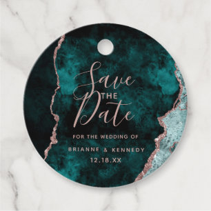 Peacock Green Rose Gold Agate Marble Save the Date Bedankjes Labels