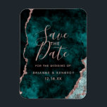 Peacock Green Rose Gold Agate Marble Save the Date Magneet<br><div class="desc">Peacock Green & Rose Gold Foil Watercolor Marble Agate Gilded Geode Design,  met Modern and Script Funts. Trendy en Chic Wedding Save the Date Magnetic Cards ~ Check my shop to see the entire wedding suite for this design</div>