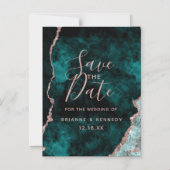 Peacock Green Rose Gold Agate Marble Save the Date Magnetische Uitnodiging (Voorkant)