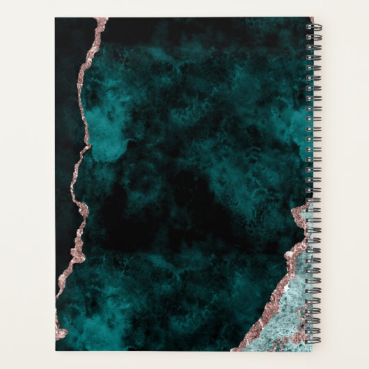 Peacock Green Rose Gold Agate Marble Save the Date Planner (Achterkant)