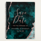 Peacock Green Rose Gold Agate Marble Save the Date Planner (Voorkant)