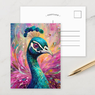 Peacock grillige moderne impressionistische kunst briefkaart