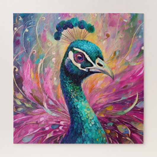 Peacock grillige moderne impressionistische kunst legpuzzel (Verticaal)