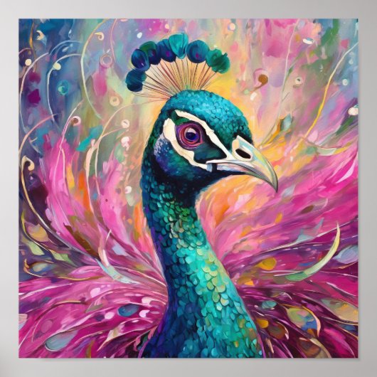Peacock grillige moderne impressionistische kunst poster (Voorkant)