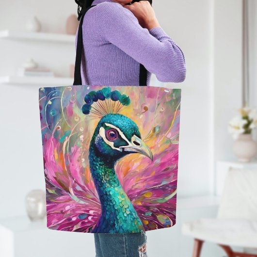 Peacock grillige moderne impressionistische kunst tote bag