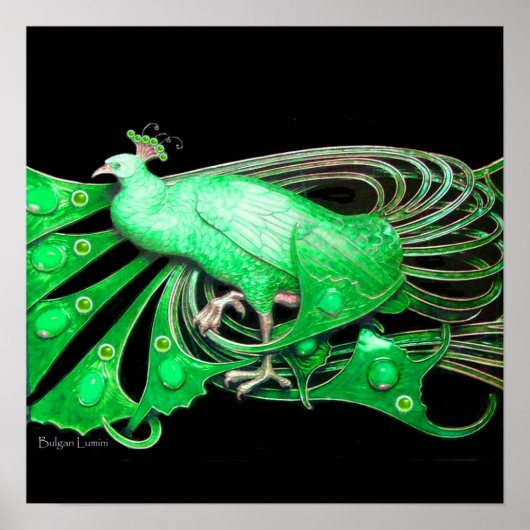 PEACOCK, groen grijs zwart Poster (Voorkant)