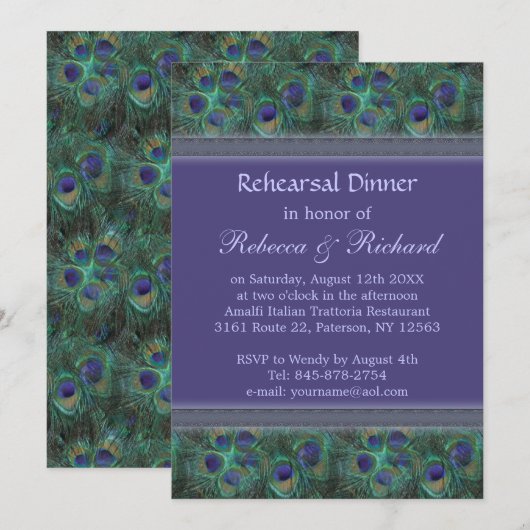 Peacock groene paarse repetitie binnenuitnodiging kaart (Voorkant / Achterkant)