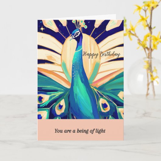 peacock happy birthday kaart (Gele Bloem)