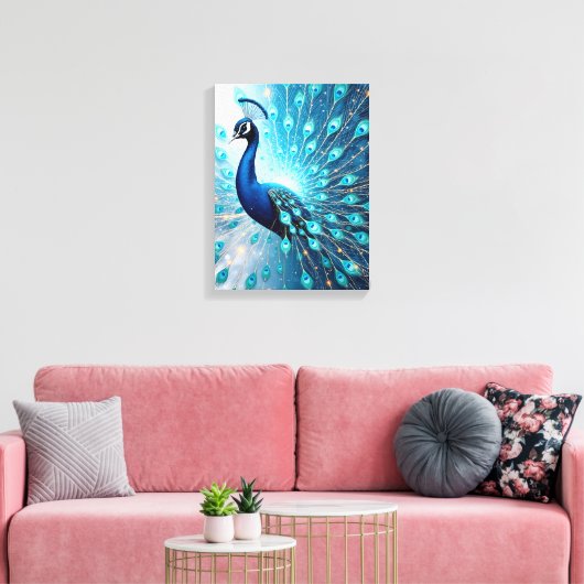 Peacock Harmonics – Premium Wrapped Canvas (Insitu (Woonkamer))