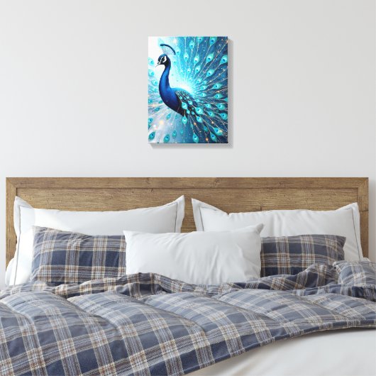 Peacock Harmonics – Premium Wrapped Canvas Afdruk (Insitu (Slaapkamer))
