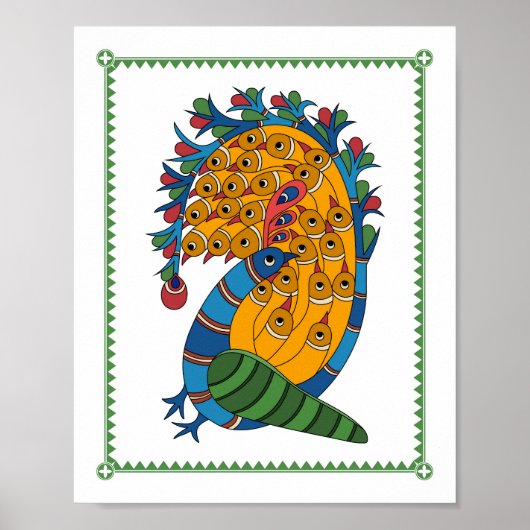 Peacock Harmony: Madhubani Art Poster (Voorkant)