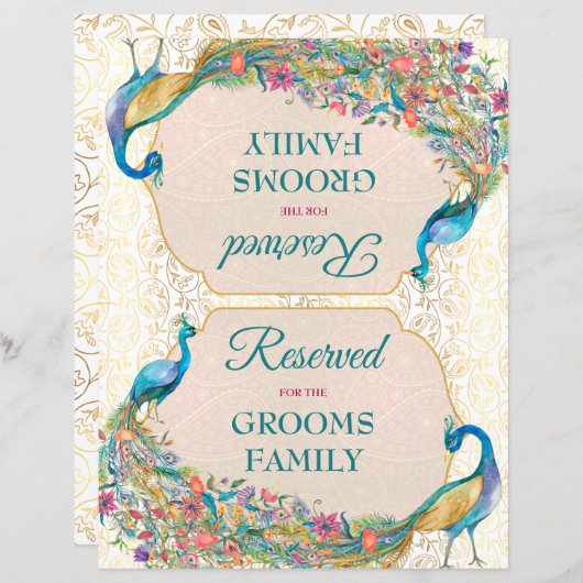 Peacock Hindu bruiloft gereserveerd teken (Voorkant / Achterkant)