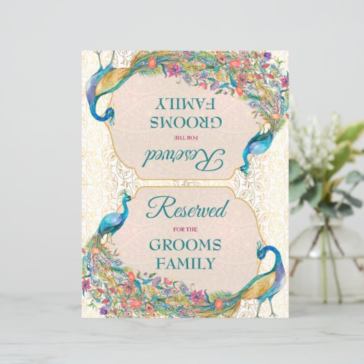 Peacock Hindu bruiloft gereserveerd teken (Staand voorkant)