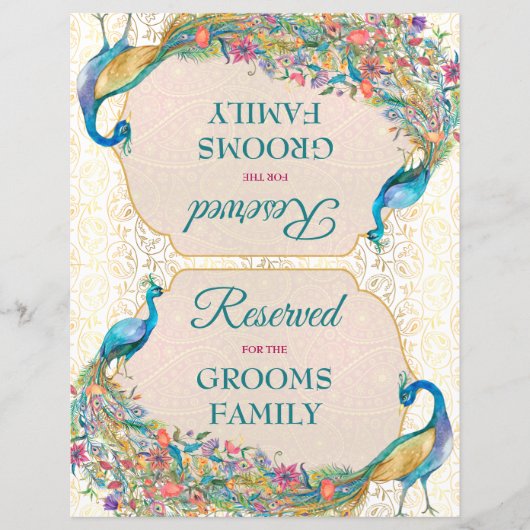Peacock Hindu bruiloft gereserveerd teken (Voorkant)