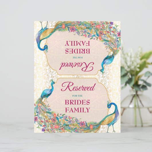 Peacock Hindu bruiloft gereserveerd teken (Staand voorkant)