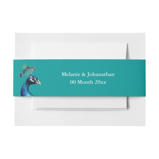 Peacock hoofd blauwgroen blauw tuin outdoor bruilo uitnodigingen wikkel (Voorkant Voorbeeld)