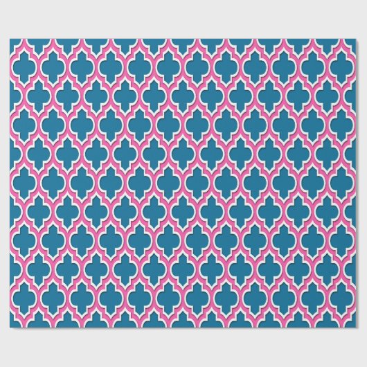 Peacock Hot Pink White Moroccan #4DS Cadeaupapier (Vlak)
