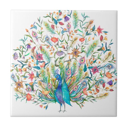 Peacock  Illustratie keramische tegel Tegeltje (Voorkant)