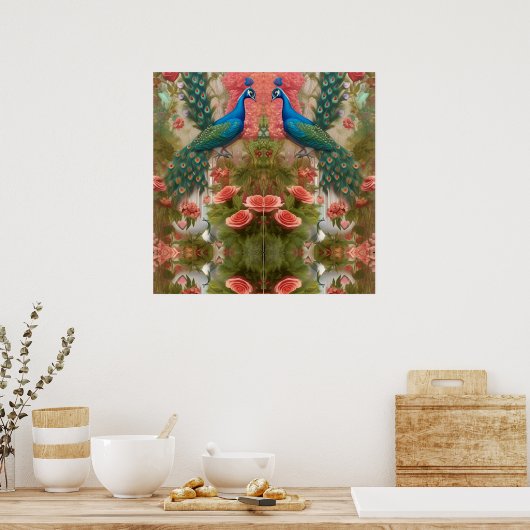 Peacock in Abriot Roos Garden Poster (Keuken)