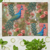 Peacock in Abriot Roos Garden Theedoek (Gevouwen)