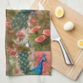 Peacock in Abriot Roos Garden Theedoek (Quarter Fold)