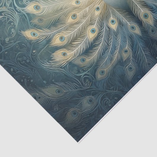 Peacock in bloei, witte veren, elegantie tissuepapier (Detail)