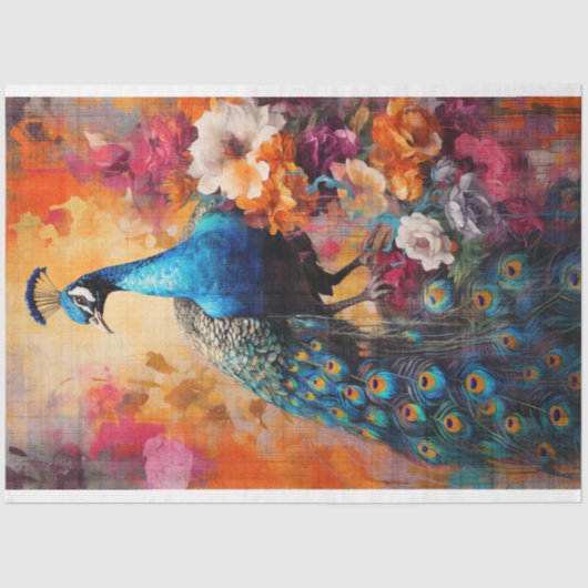 Peacock in Bloemen Decoupage papier (Voorkant)