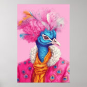 Peacock in Bont Roze Dier Poster (Voorkant)
