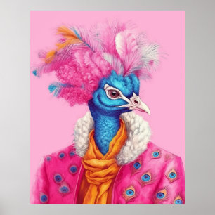 Peacock in Bont Roze Dier Poster