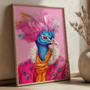 Peacock in Bont Roze Dier Poster