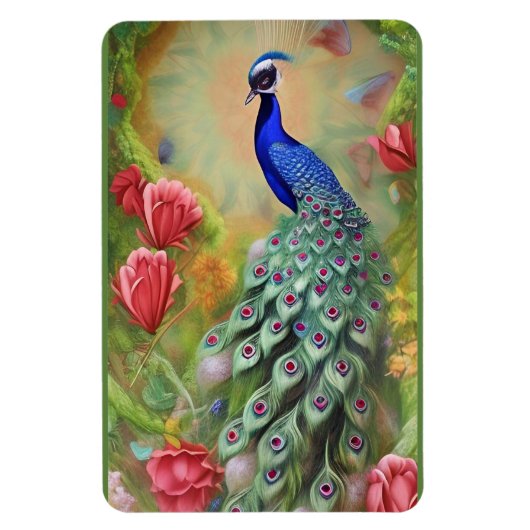 Peacock in de roze tuin magneet (Verticaal)