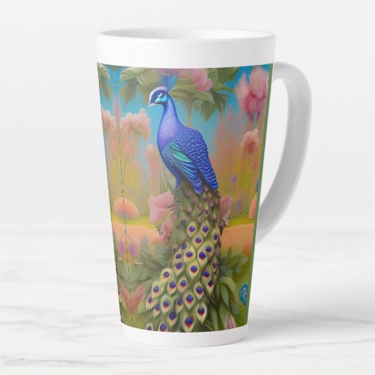 Peacock in de tuin latte mok (Rechterhoek)