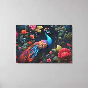 Peacock in een kleurrijke Rozen tuin Canvas Afdruk