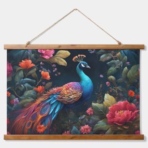Peacock in een kleurrijke Rozen tuin Hangend Wandkleed