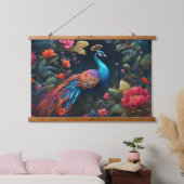 Peacock in een kleurrijke Rozen tuin Hangend Wandkleed (Slaapkamer)