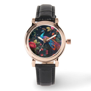 Peacock in een kleurrijke Rozen tuin Horloge