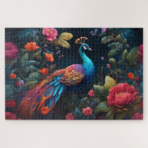 Peacock in een kleurrijke Rozen tuin Legpuzzel
