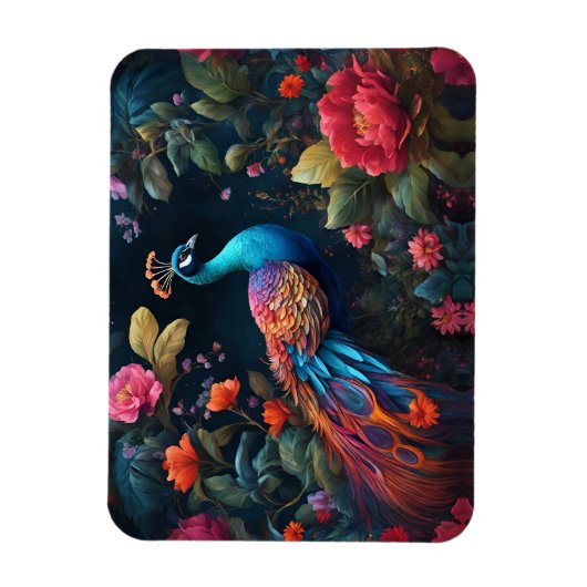 Peacock in een kleurrijke Rozen tuin Magneet (Verticaal)