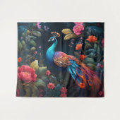 Peacock in een kleurrijke Rozen tuin Wandkleed (Voorkant (horizontaal))