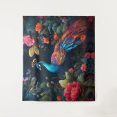 Peacock in een kleurrijke Rozen tuin Wandkleed (Voorkant)