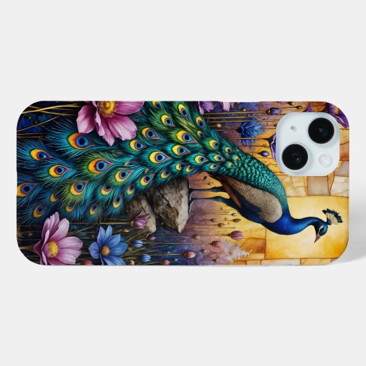 Peacock in Floral Landscape Case-Mate iPhone Case (Achterkant (horizontaal))