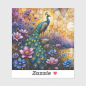 Peacock in Floral Landscape Sticker (Vel)