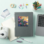 Peacock in Floral Landscape Sticker (iPad Cover)