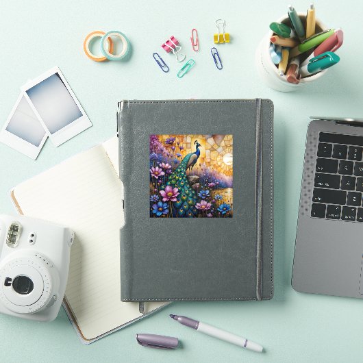 Peacock in Floral Landscape Sticker (iPad Cover)